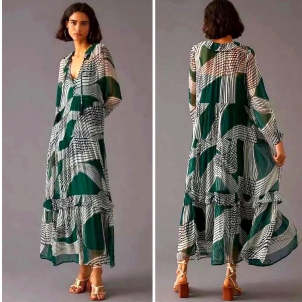 Plus Size Dress, Maxi Chiffon Marais Estampado. Anthropologie